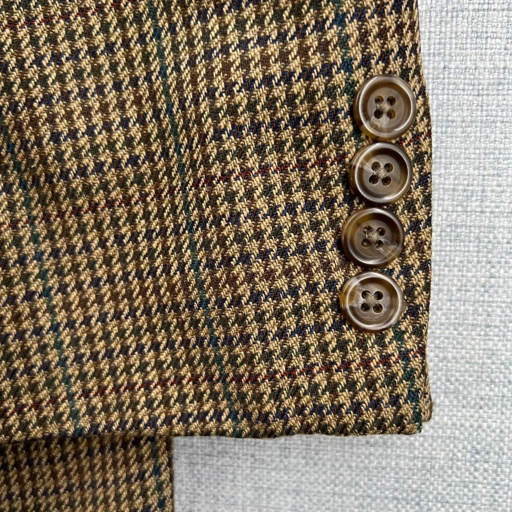 VTG 90s Polo University Club Ralph Lauren Brown Houndstooth Silk Wool Blazer 44R